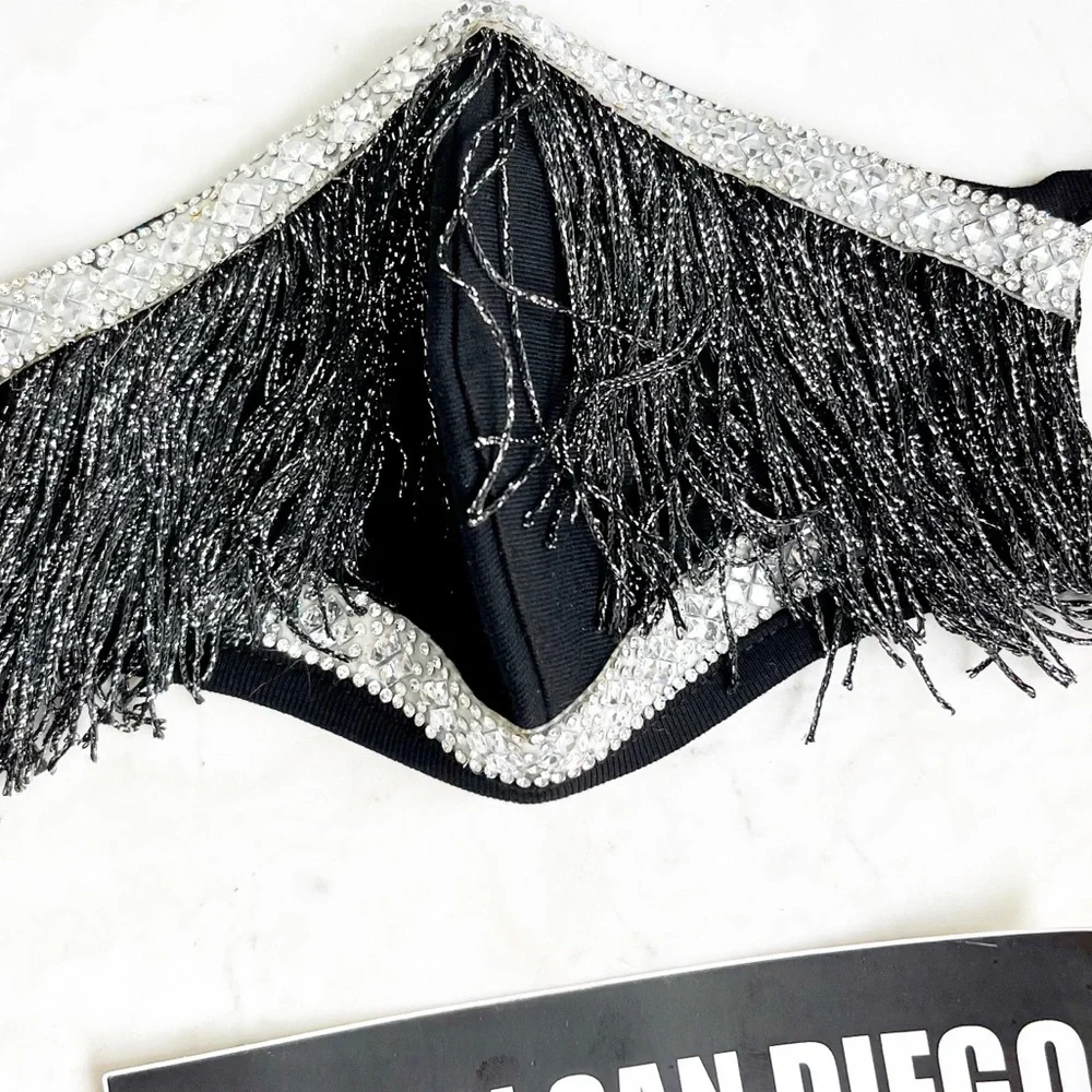 Metallic Fringe Face Mask with Diamond  trimming by The Lost in San Diego